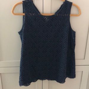 Loft Navy Lace Babydoll Tank Small